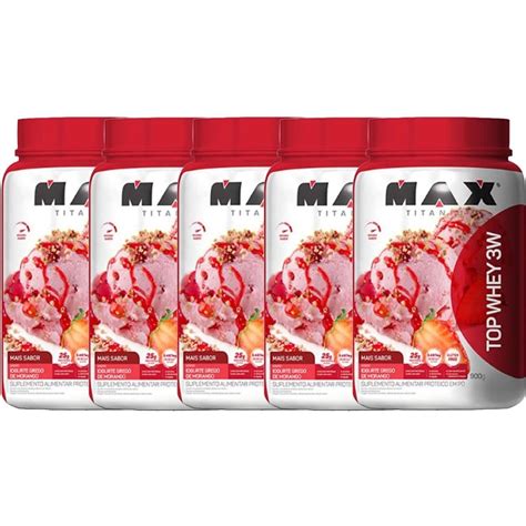 Kit 5X Top Whey 3W Mais Sabor 900g Iogurte Grego De Morango Max