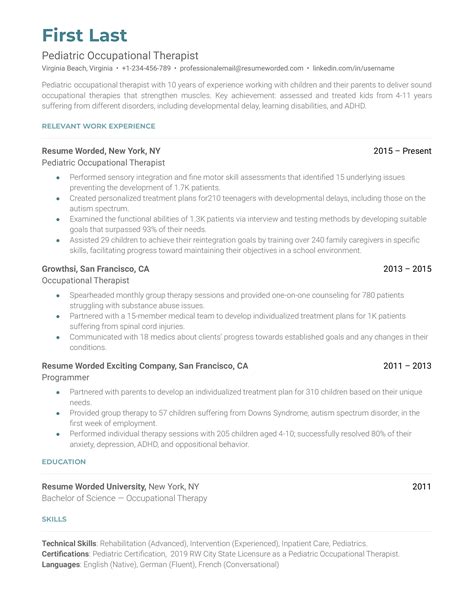 5 Occupational Therapist Resume Examples for 2023 | Resume Worded