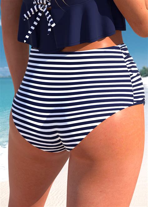 High Waisted Striped Navy Bikini Bottom Modlily Usd