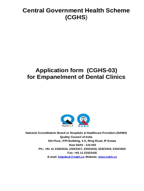 Application Cghs 03 For Empanelment Of Dental Doc Template Pdffiller