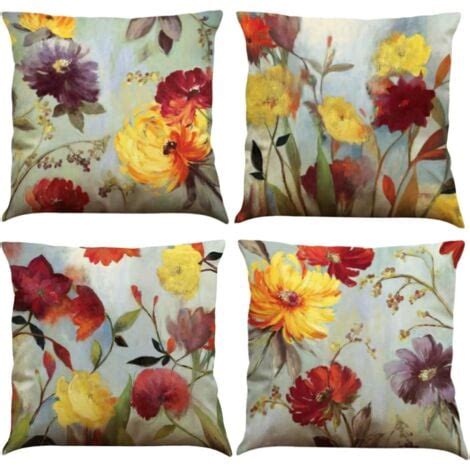 Lot De Housses De Coussin X Cm Motif Floral En Coton Et Lin