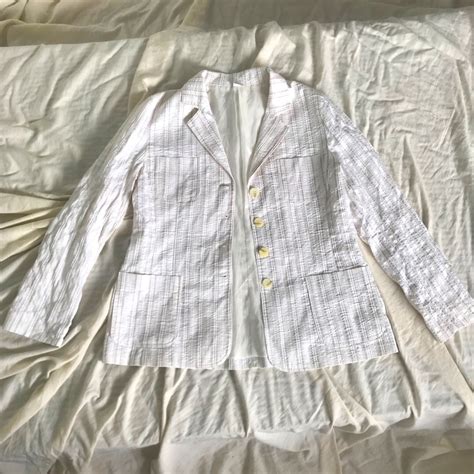 Beach White Crumpled Textured Coat Blazer Jacket Stripes Nude Women S Fashion Coats Jackets