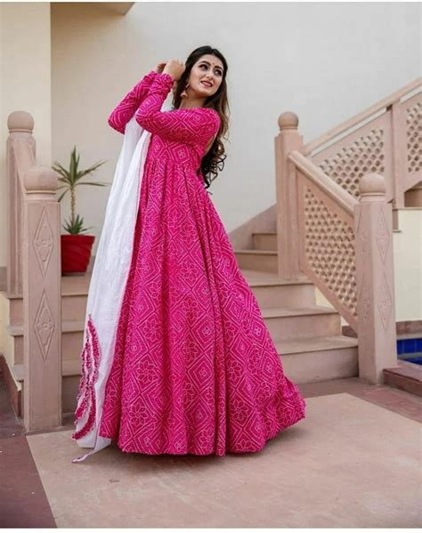 Mos Ethnic Bandhej Print Pink Anarkali Suit 3 4 Selevees Anarkali