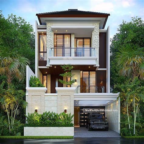 Desain Tampak Depan 3 Rumah Villa Bali 3 Lantai Bapak FRD Di Jakarta