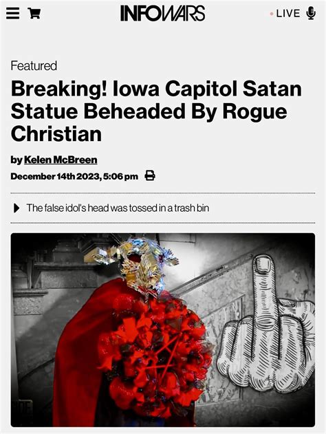 Breaking! Iowa Capitol Satan Statue Beheaded By Rogue Christian. The ...