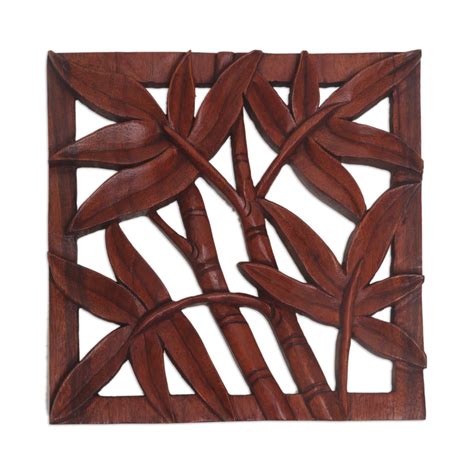 UNICEF Market Hand Carved Suar Wood Relief Panel Of Bamboo From Bali