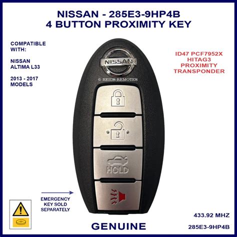 Nissan Altima L33 2013 2017 Genuine 4 Button Proximity Key 285e3 9hp4b