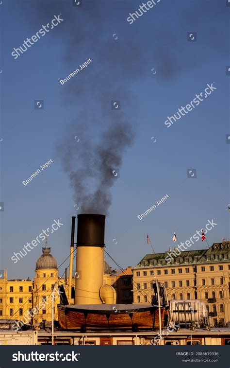 Air Pollution Stockholm Chimney Boat Black Stock Photo