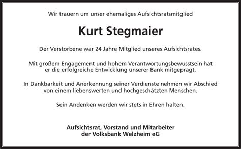 Traueranzeigen Von Kurt Stegmaier Zvw Trauer