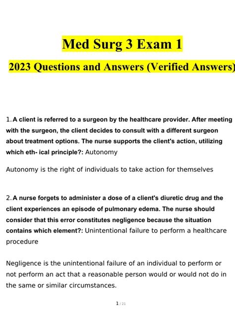 Med Surg 3 Exam 1 Questions And Answers Latest 100 Correct Answers