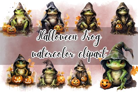 Halloween Frog Cliparts Watercolor Style Graphic By Octagoisdesigns