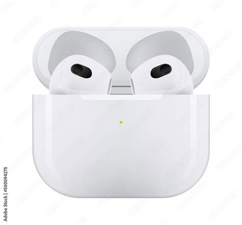 White wireless headphones Apple AirPods series 3, on white background ...