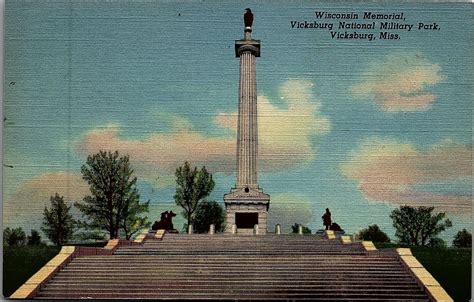 S Vicksburg Miss Wisconsin Memorial Military Park Linen Postcard