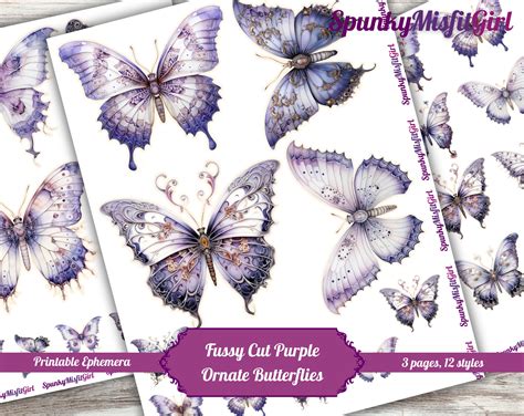 Fussy Cuts Purple Butterfly Fussy Cuts Junk Journal Kit Fussy Cut