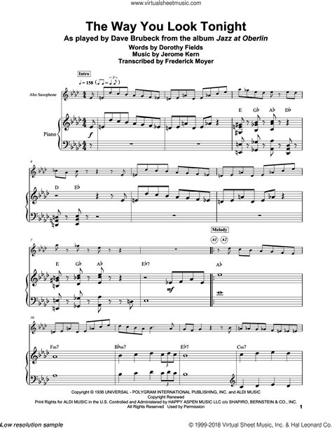 The Way You Look Tonight Sheet Music For Piano Solo Transcription