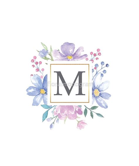 Monogram M Pastel Watercolor Frame By Floralmonogram Monogram