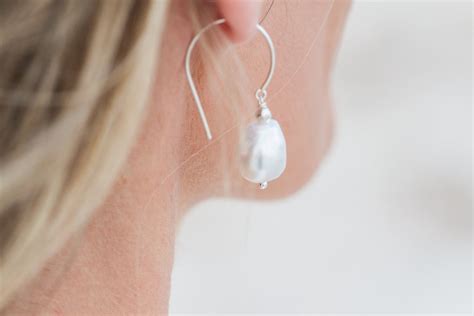 Large Nucleated Baroque Pearl Earrings On Sterling Silver By Milk