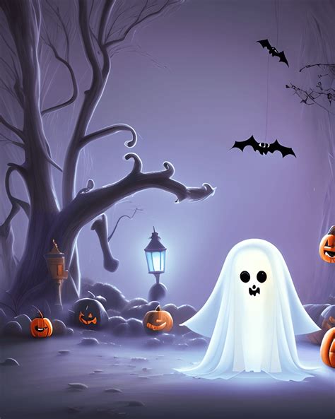 Cute Chibi Ghost Halloween Graphic · Creative Fabrica