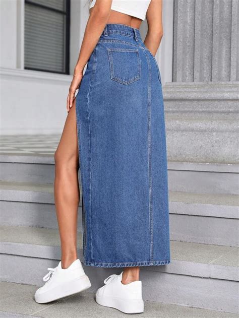 SHEIN Essnce High Waist Split Thigh Denim Skirt SHEIN USA