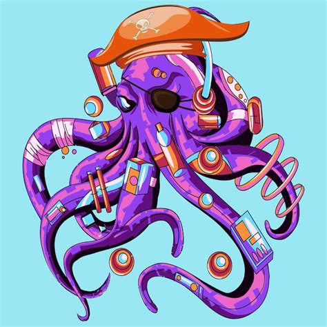 PULPO PIRATA Vector De Dibujos Animados Lindo Vector Premium