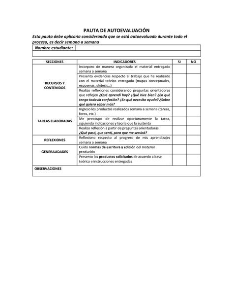 Pauta DE AutoevaluacióN PAUTA DE AUTOEVALUACIÓN Esta pauta debe