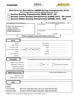 Fillable Online Kart Dm Entr Form For Guestdriver DMSB Karting