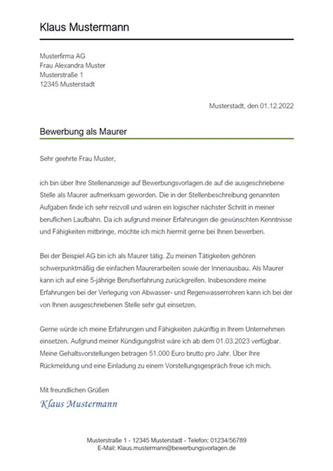 Bewerbung Maurer Maurerin Bewerbungsvorlagen De