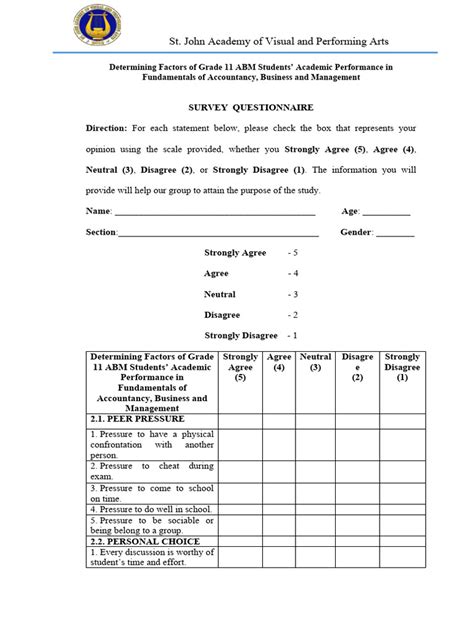 Survey Questionnaire. | PDF
