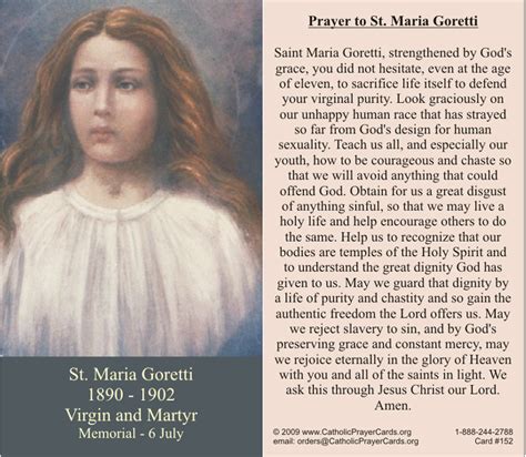 St Maria Goretti Prayer Card Catholic Book And T Store