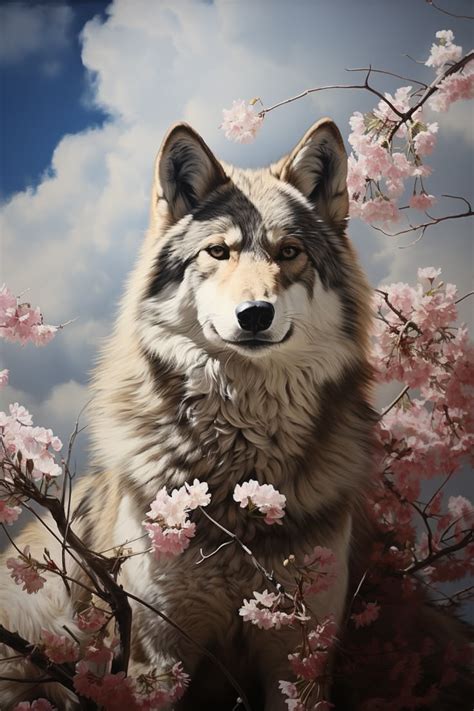 Spring Wolf Wildlife Painting Wallpaper Art Husky Animals Wildlife