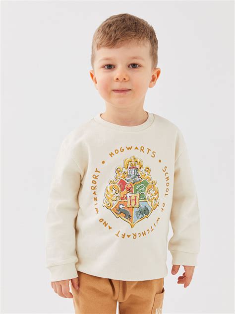 Bej Bisiklet Yaka Harry Potter Baskılı Erkek Bebek Sweatshirt ve