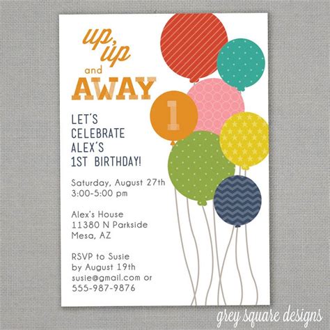 Modern Balloons Birthday Invitation Etsy