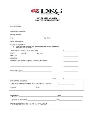 Fillable Online Delta Kappa Gamma Chapter Expense Report Fax Email