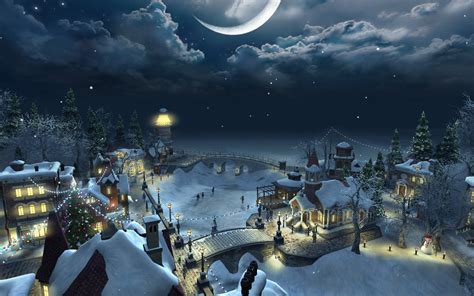 Christmas Scenery - Christmas Night | Hd Wallpaper