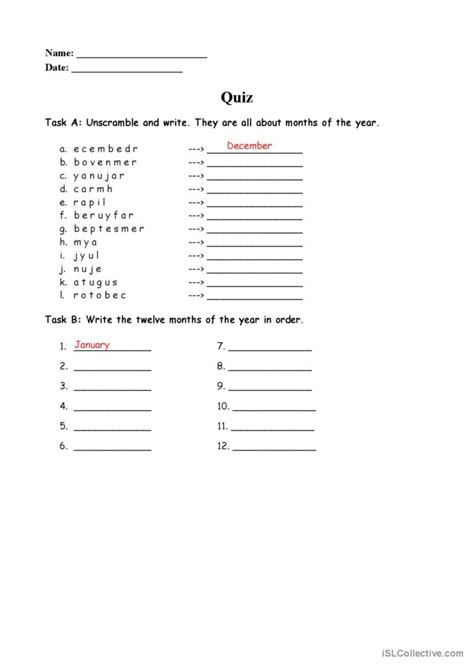 The twelve months of the year; Works…: English ESL worksheets pdf & doc