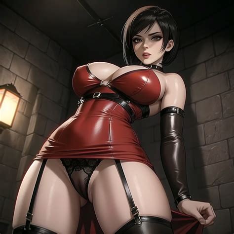 Rule 34 Ada Wong Digital Drawing Artwork Dominmatrix Garter Belt Panties Red Dress Resident