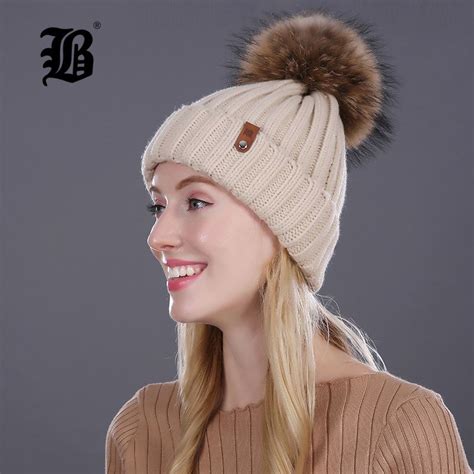 [flb] Wholesale Real Mink Fur Pom Poms Knitted Hat Ball Beanies Winter