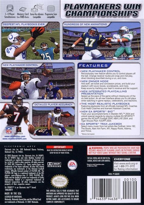 Madden Nfl 2004 2003 Gamecube Box Cover Art Mobygames