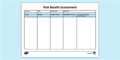 Early Years Risk Assessment Template - Printable Resource