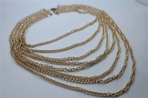 Gold Metal Chains Links 8 Strands Long Necklace New Women Fashion Jewe