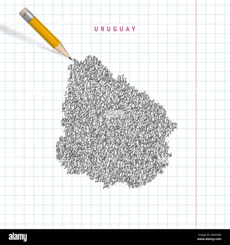 Uruguay Sketch Mapa Dibujado A Mano Alzada Sobre Papel Cuadriculado