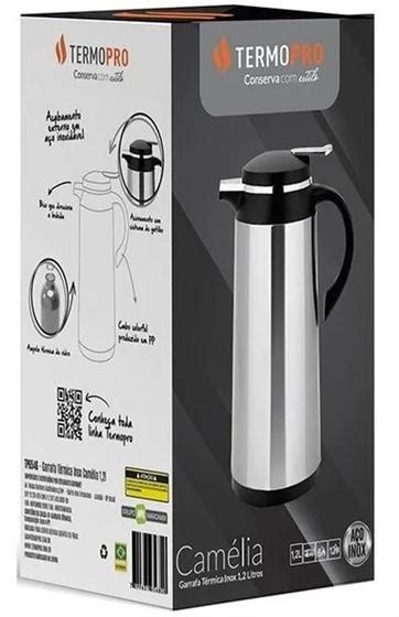 Garrafa T Rmica A O Inox Cam Lia Preta L Termopro Glass Ch Cafe