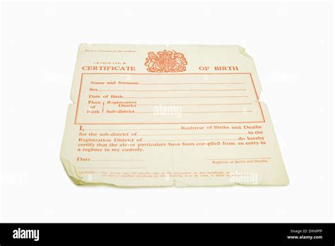 Old Blank United Kingdom Birth Certificate Stock Photo Alamy