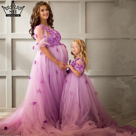 Mother Daughter Wedding Dresses Mum Mom and Baby Matching Clothes Purple Pink Rainbow Sister ...