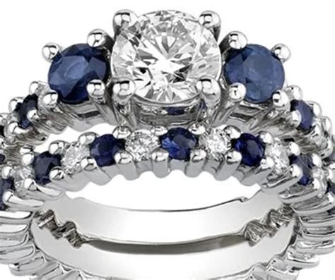 White Gold Synthetic Diamond And Sapphire Engagement Set Rings Stunning