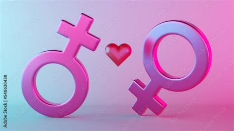 Two Female Sex Symbols With Heart And Neon Light Venus Symbol For