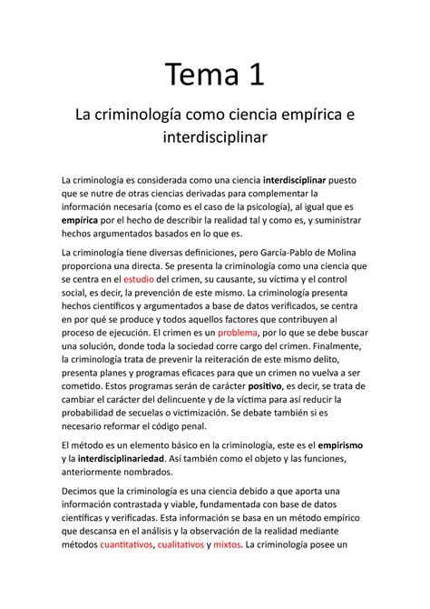 Tema 1 Tema 1 Tema 1 La Criminología Como Ciencia Empírica E