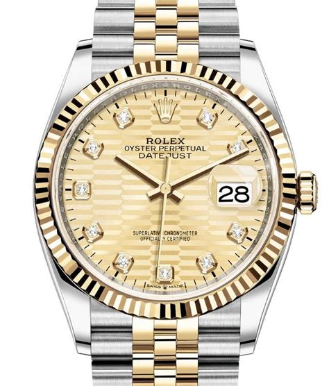 Rolex Datejust Yellow Gold Steel Golden Fluted Motif Diamond Dial