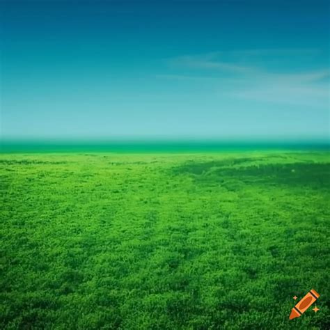 Seemingly Infinite Field Of Green Grass Under The Blue Sky Waving In