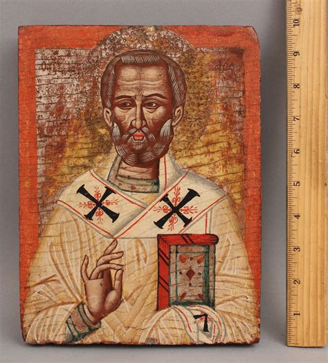 Antique 18thc Saint Nicholas Of Myra The Wondermaker Icon Painting Nr
